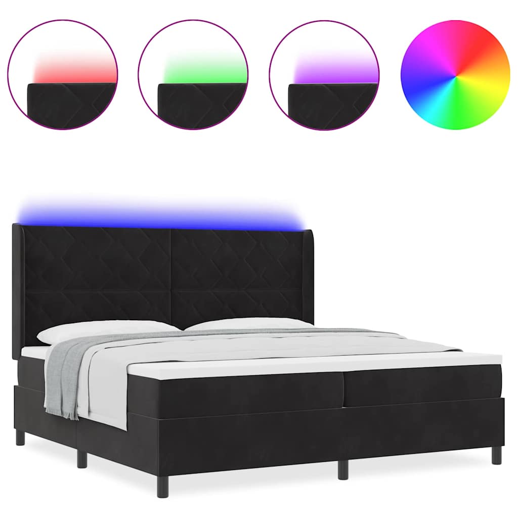 LED Boxspringbett mit Matratze Schwarz 200 x 200 cm Samt