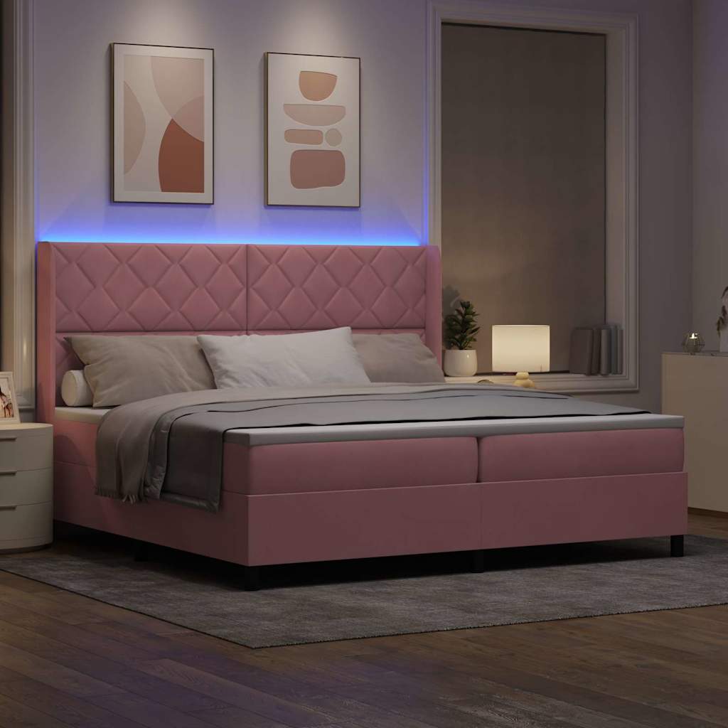 LED Boxspringbett mit Matratze Rosa 200 x 200 cm Samt