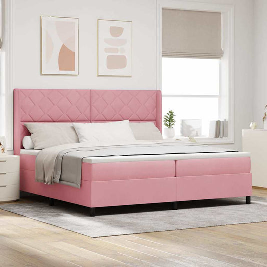 LED Boxspringbett mit Matratze Rosa 200 x 200 cm Samt