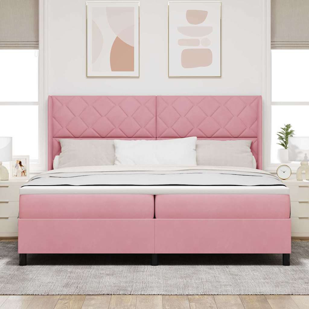 LED Boxspringbett mit Matratze Rosa 200 x 200 cm Samt