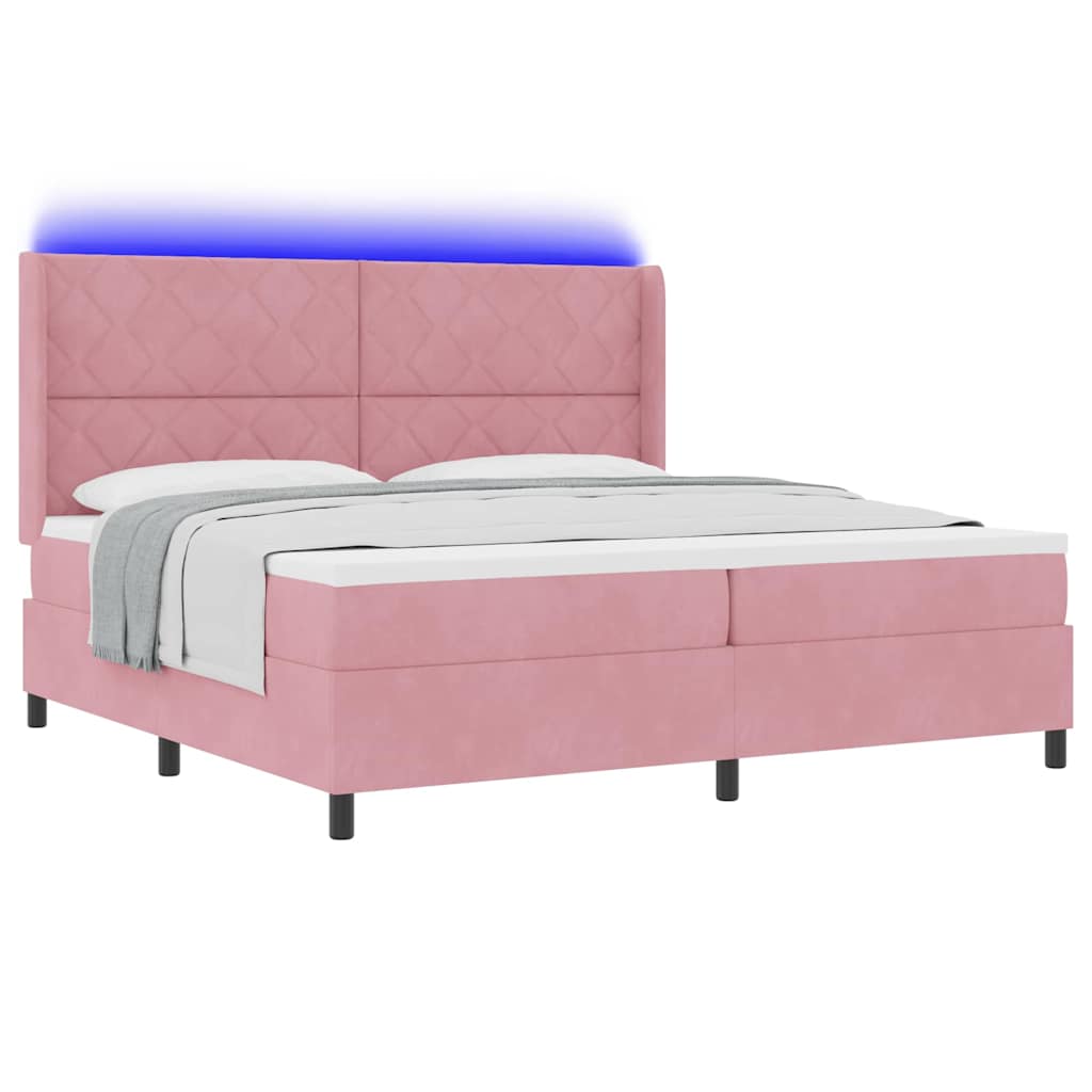 LED Boxspringbett mit Matratze Rosa 200 x 200 cm Samt