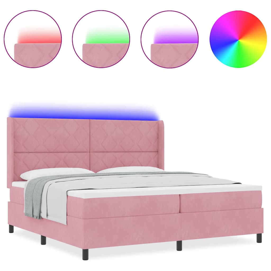LED Boxspringbett mit Matratze Rosa 200 x 200 cm Samt