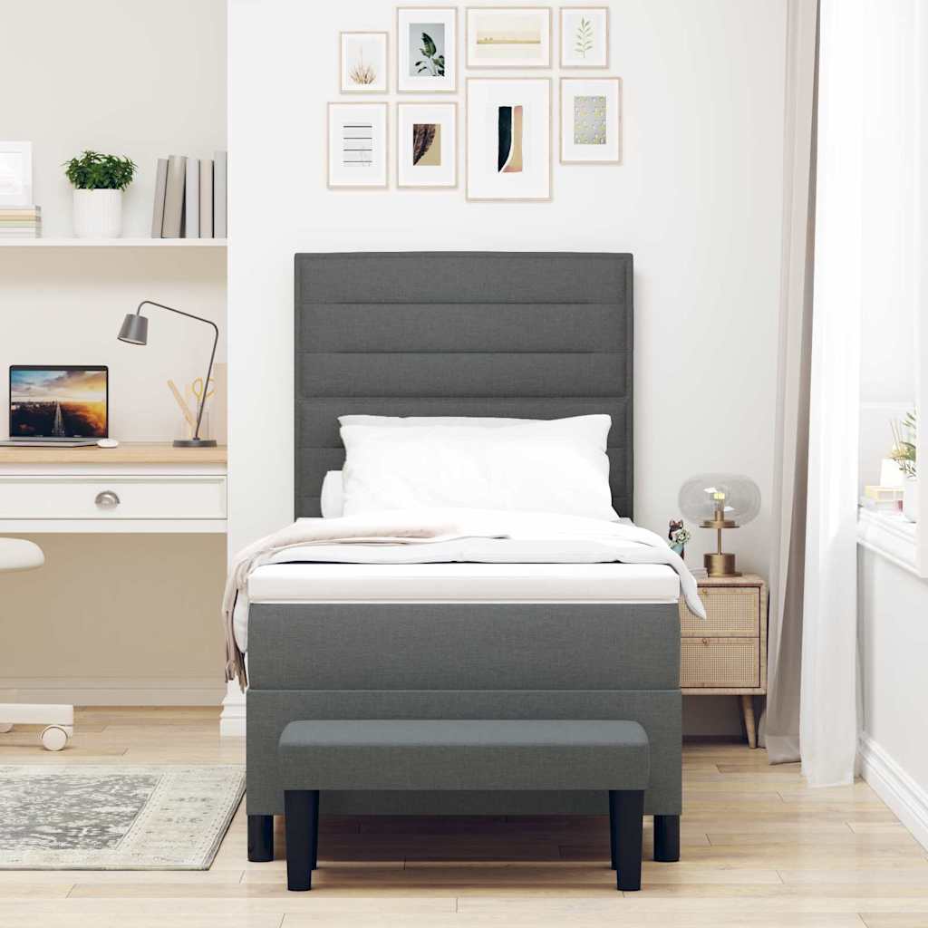 Boxspringbett mit Kissen Dunkelgrau 80 x 200 cm Stoff
