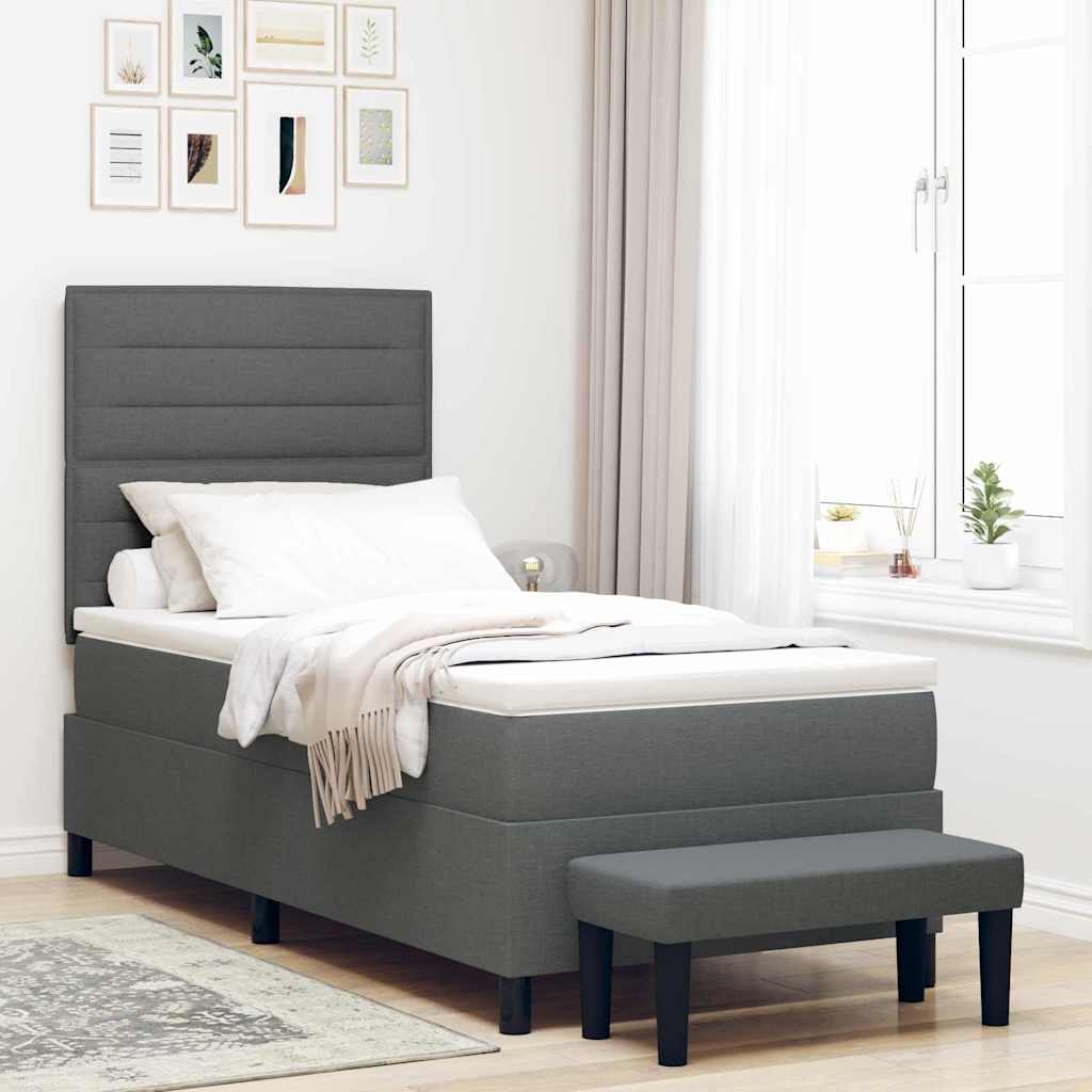 Boxspringbett mit Kopfteil Dunkelgrau 100 x 200 cm Stoff