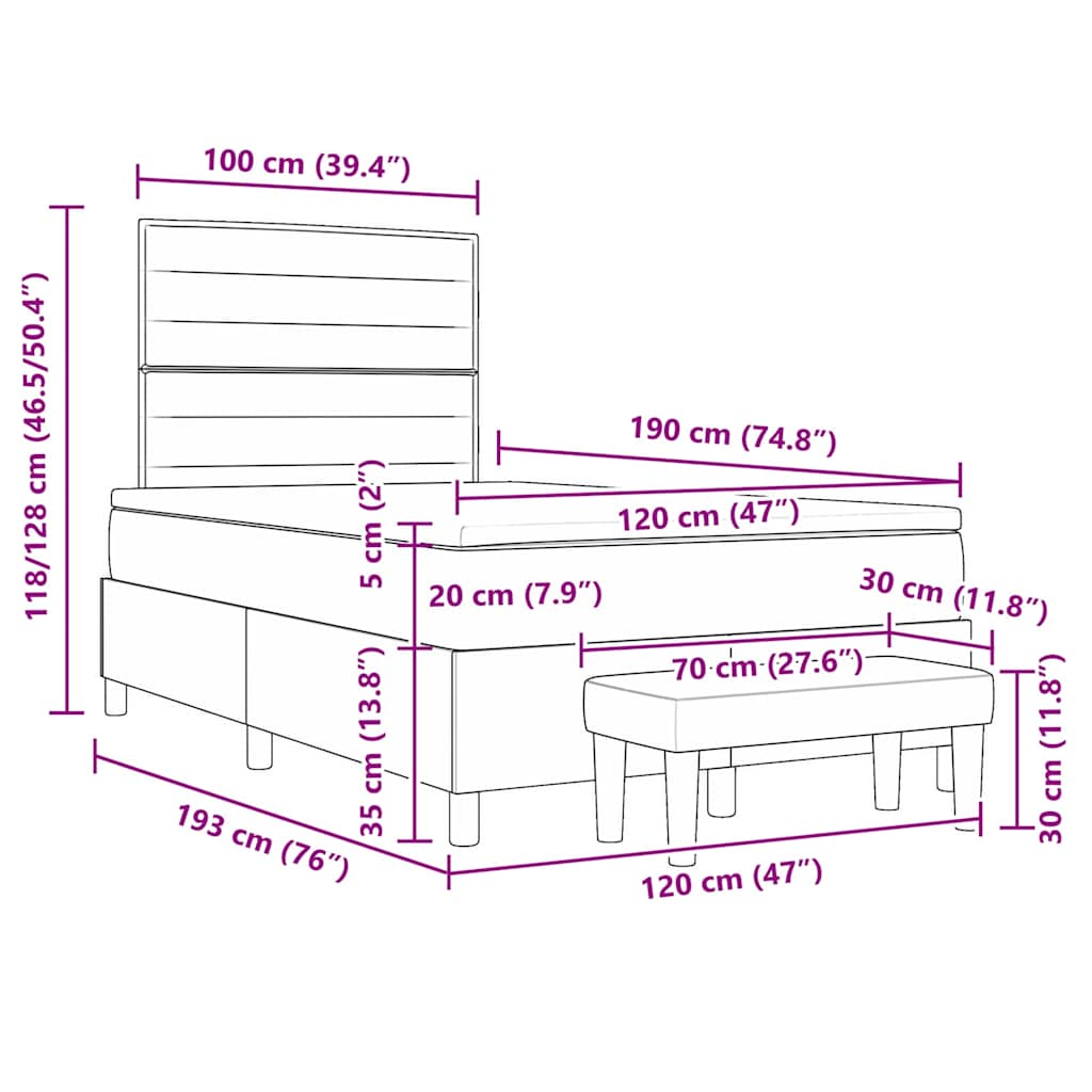 Boxspringbett mit Kopfteil Schwarz 120 x 190 cm Stoff