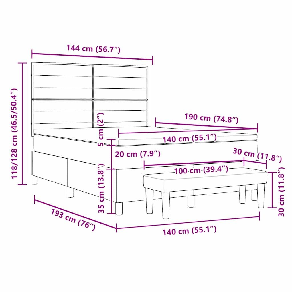 Boxspringbett mit Kissen Dunkelgrau 140 x 190 cm Stoff