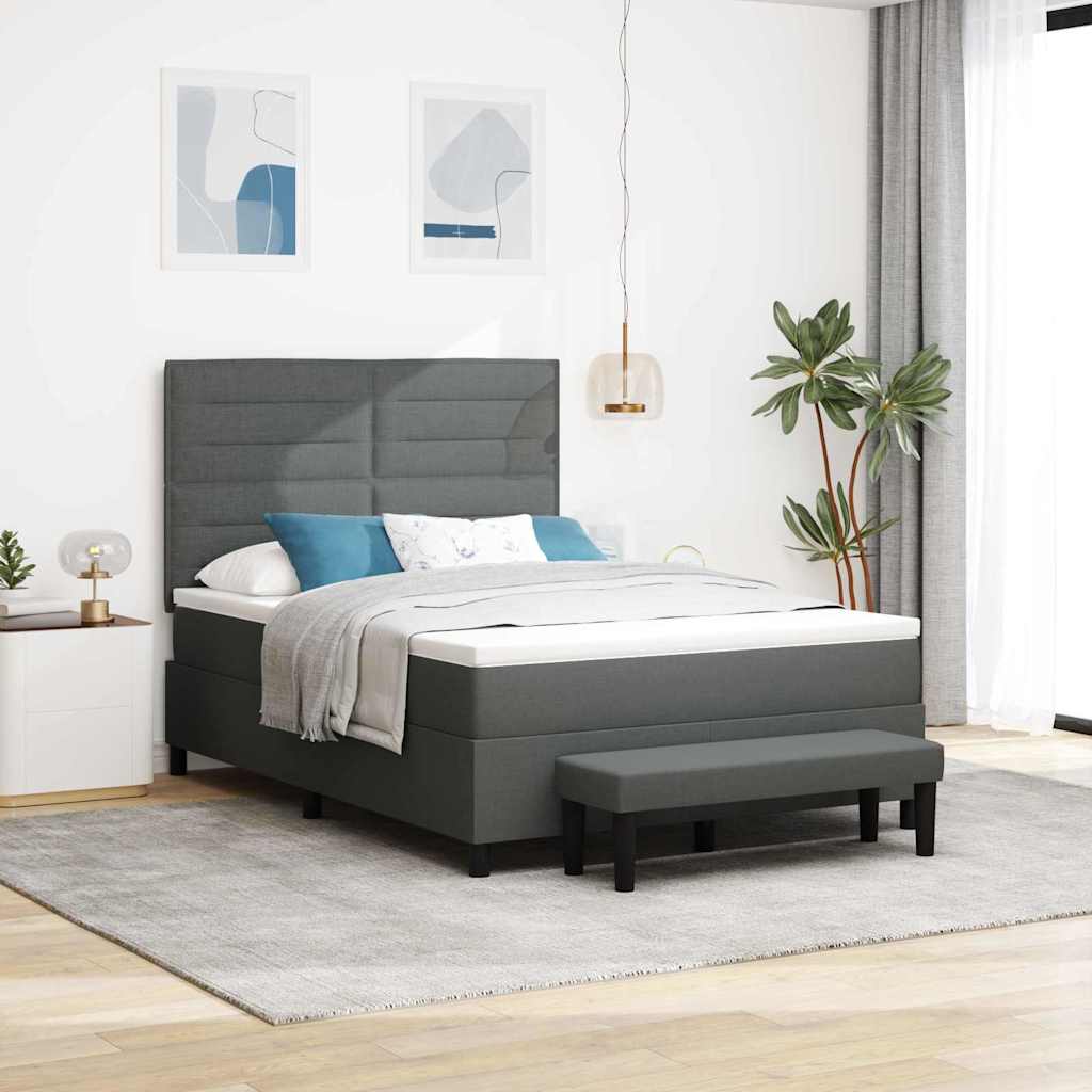 Boxspringbett mit Kopfteil Dunkelgrau 140 x 200 cm Stoff