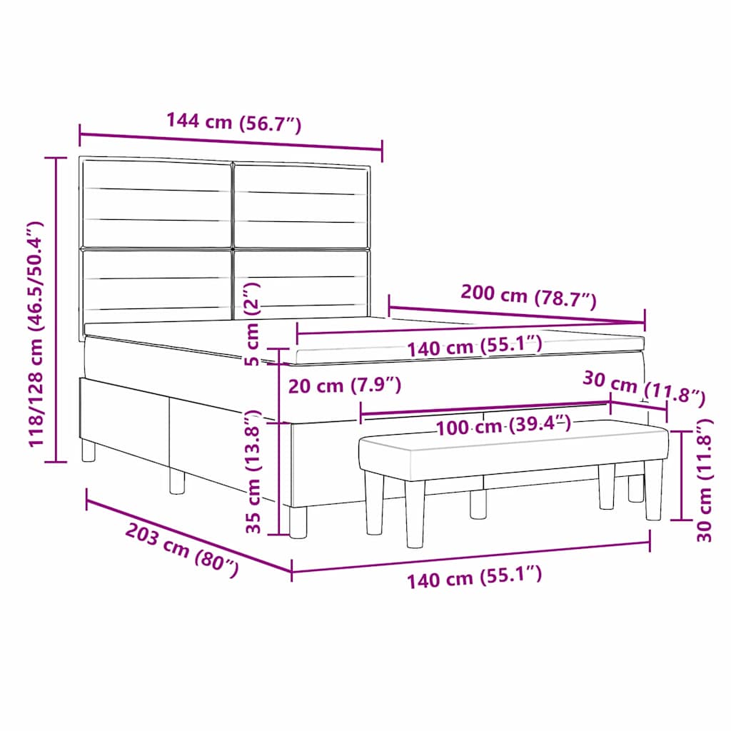Boxspringbett mit Kopfteil Schwarz 140 x 200 cm Stoff