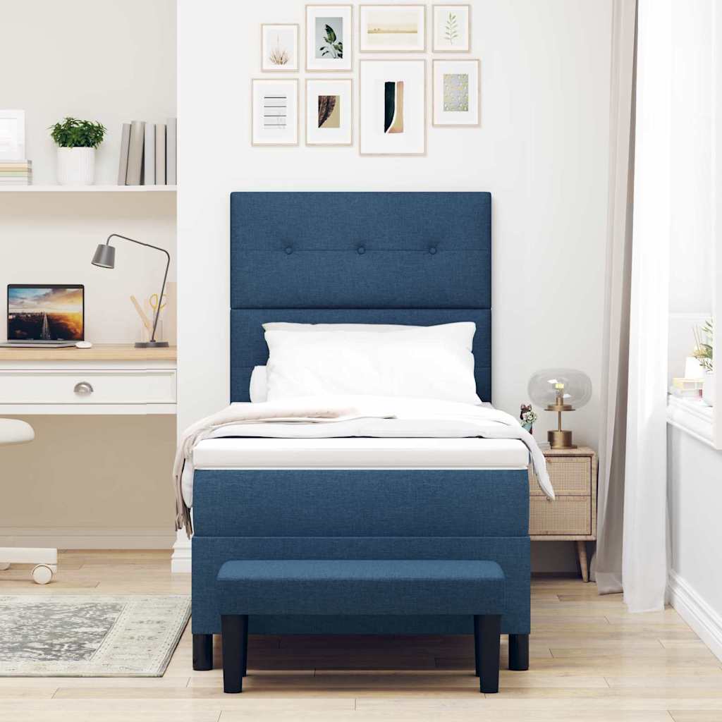Boxspringbett mit Kopfteil Blau 90 x 190 cm Stoff