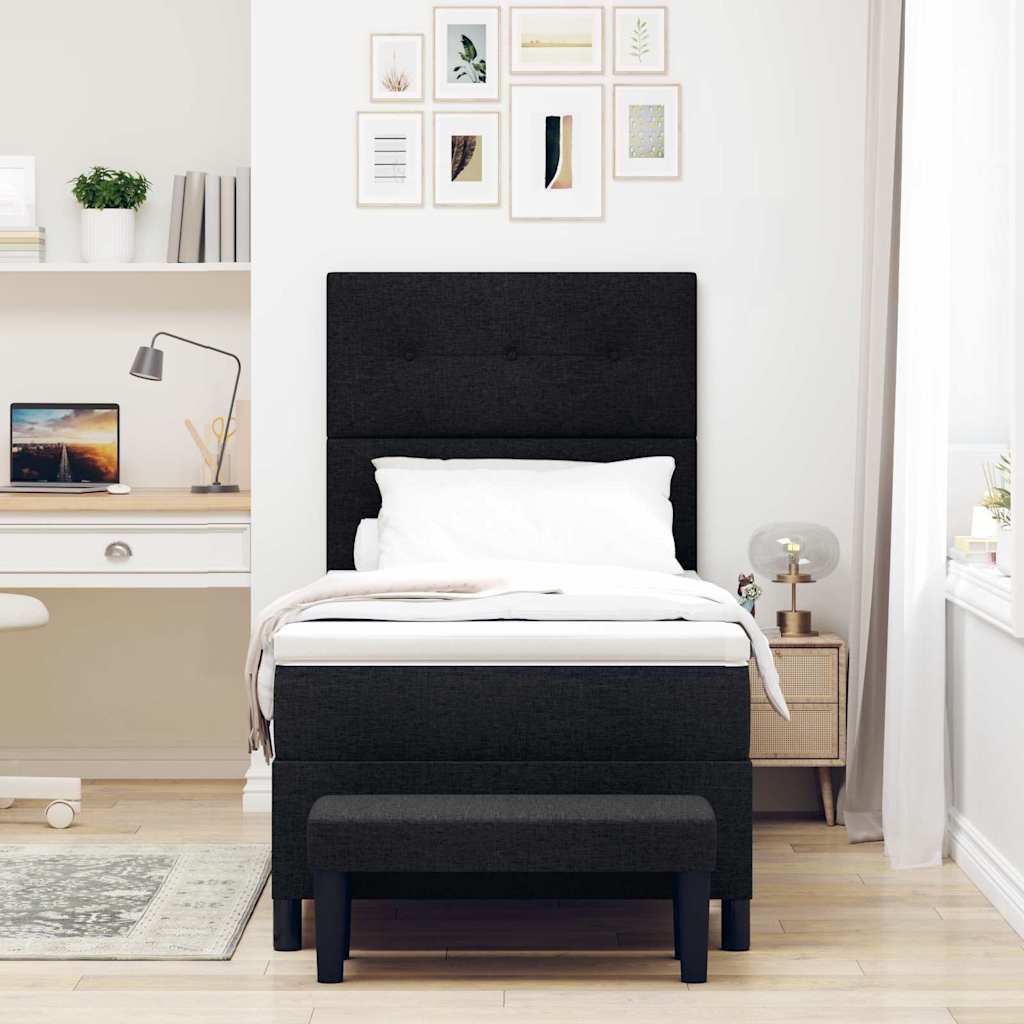 Boxspringbett mit Kopfteil Schwarz 90 x 200 cm Stoff