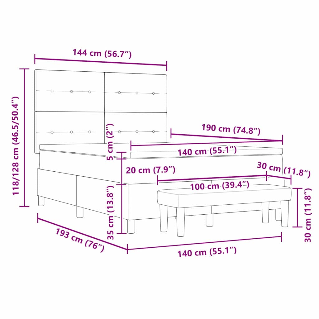 Boxspringbett mit Kissen Dunkelgrau 140 x 190 cm Stoff