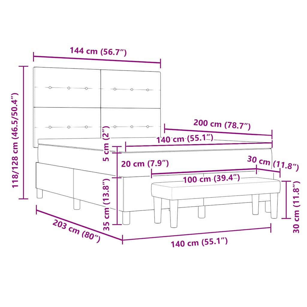 Boxspringbett mit Kissen Dunkelgrau 140 x 200 cm Stoff