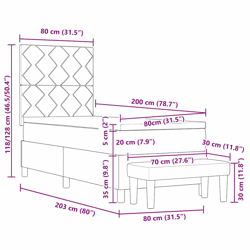 Boxspringbett mit Kopfteil Dunkelgrau 80 x 200 cm Stoff