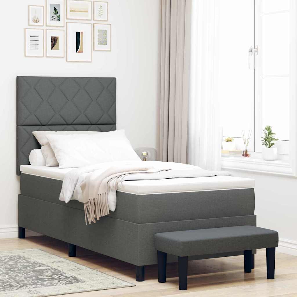 Boxspringbett mit Kopfteil Dunkelgrau 90 x 190 cm Stoff