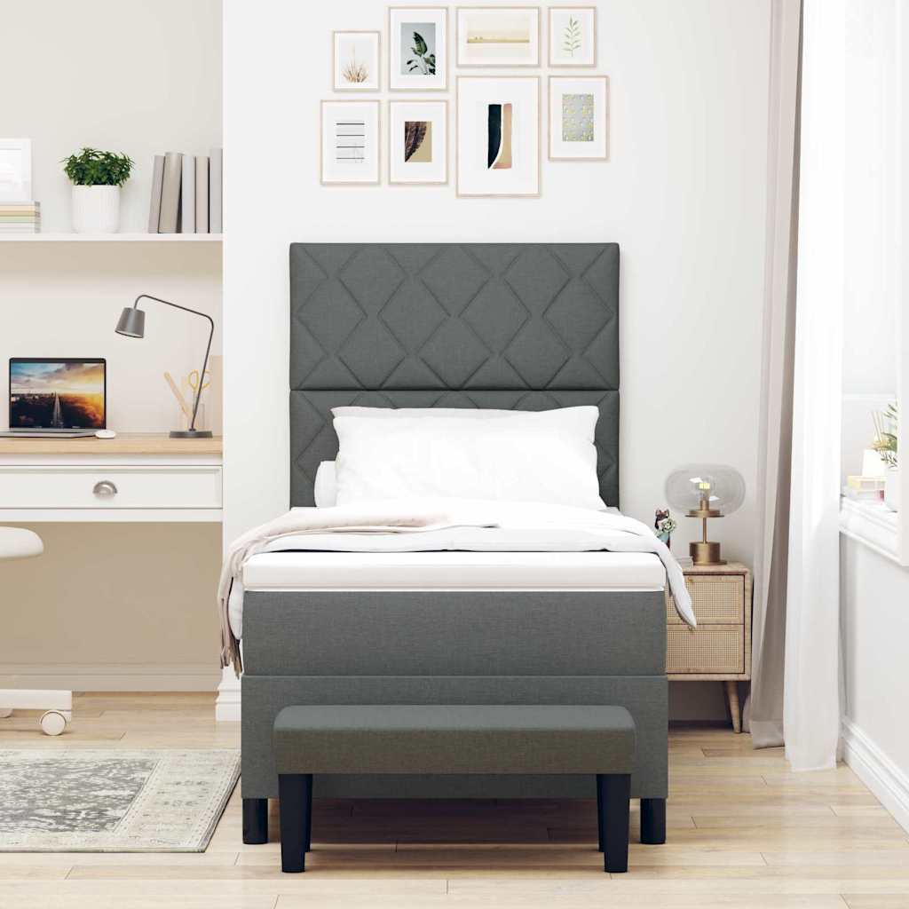 Boxspringbett mit Kopfteil Dunkelgrau 90 x 190 cm Stoff