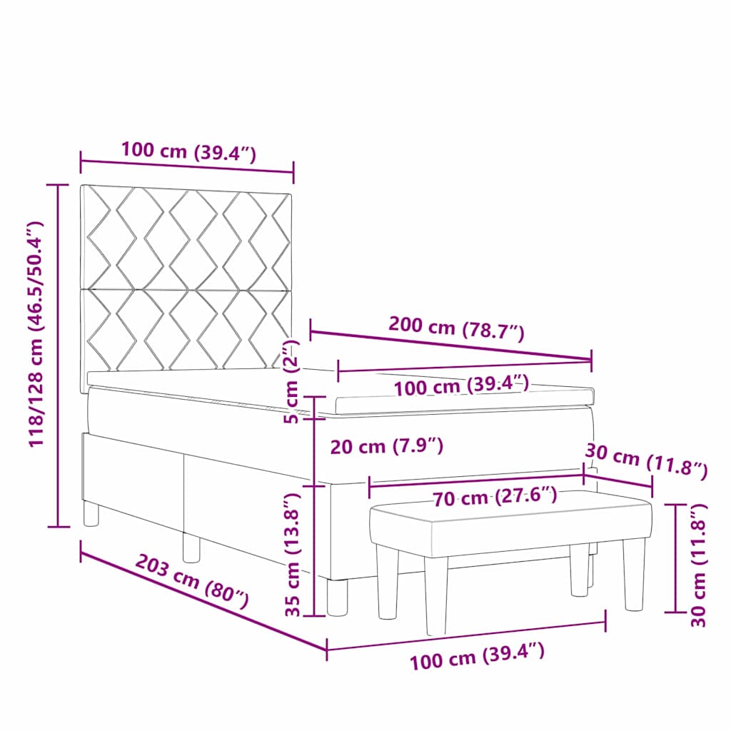 Boxspringbett mit Kopfteil Dunkelgrau 100 x 200 cm Stoff