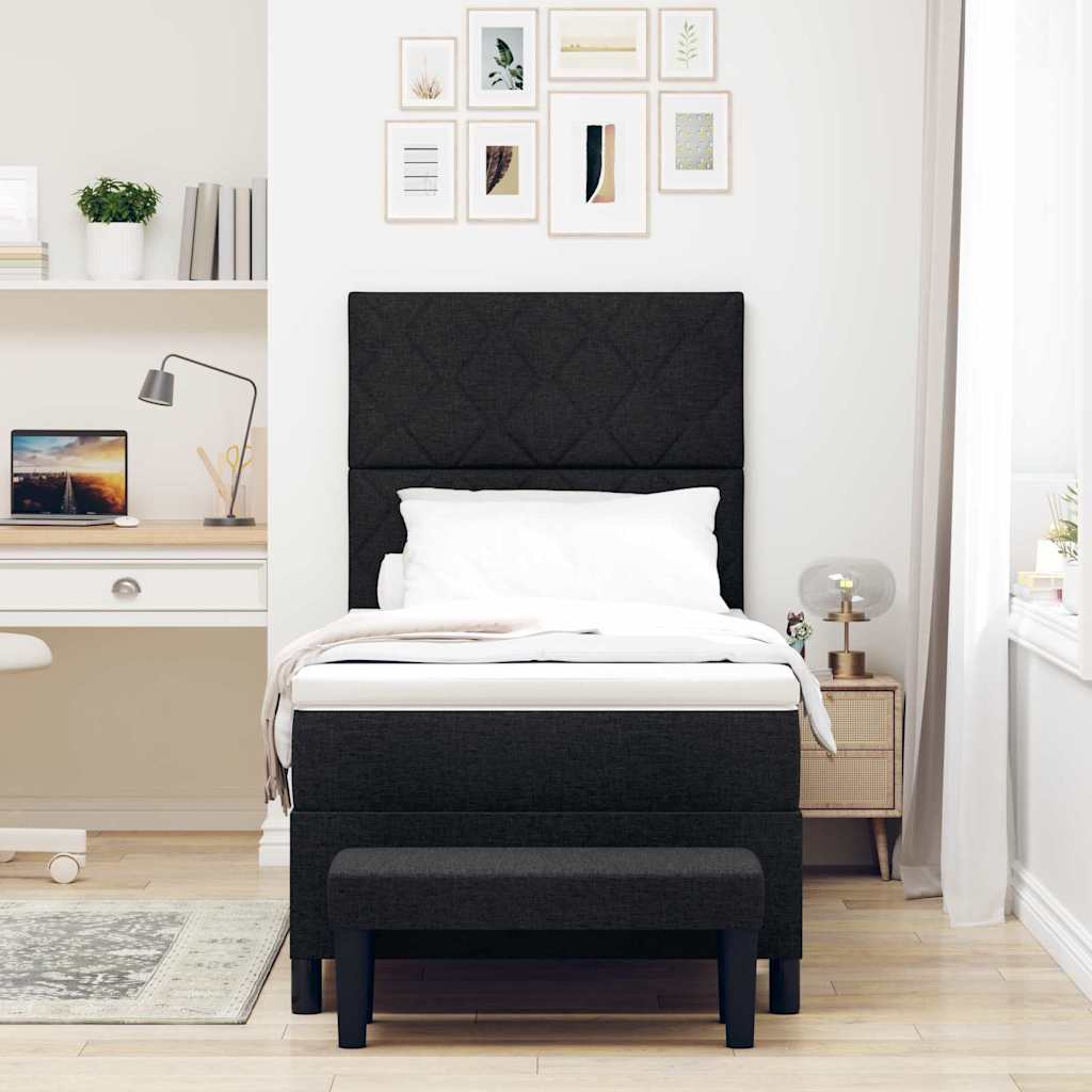 Boxspringbett mit Kopfteil Schwarz 100 x 200 cm Stoff