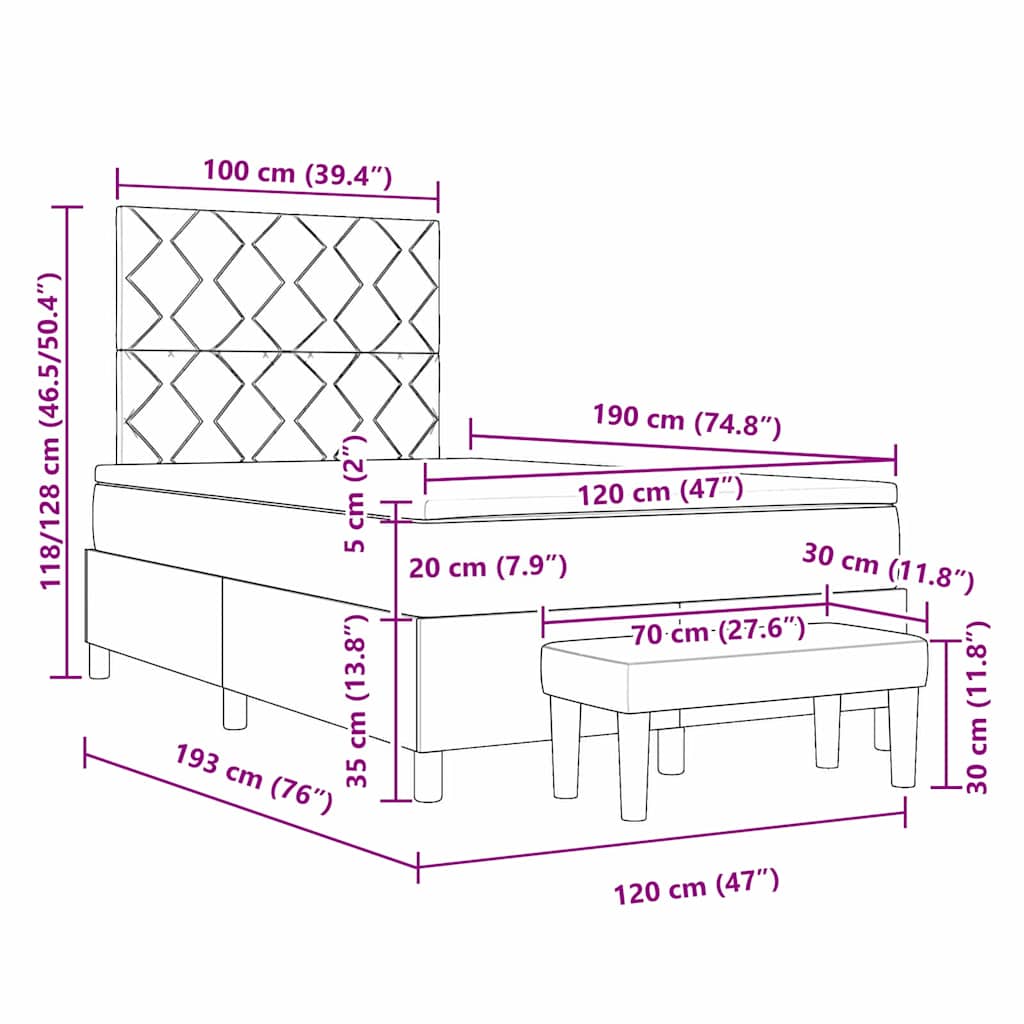 Boxspringbett mit Kopfteil Dunkelgrau 120 x 190 cm Stoff