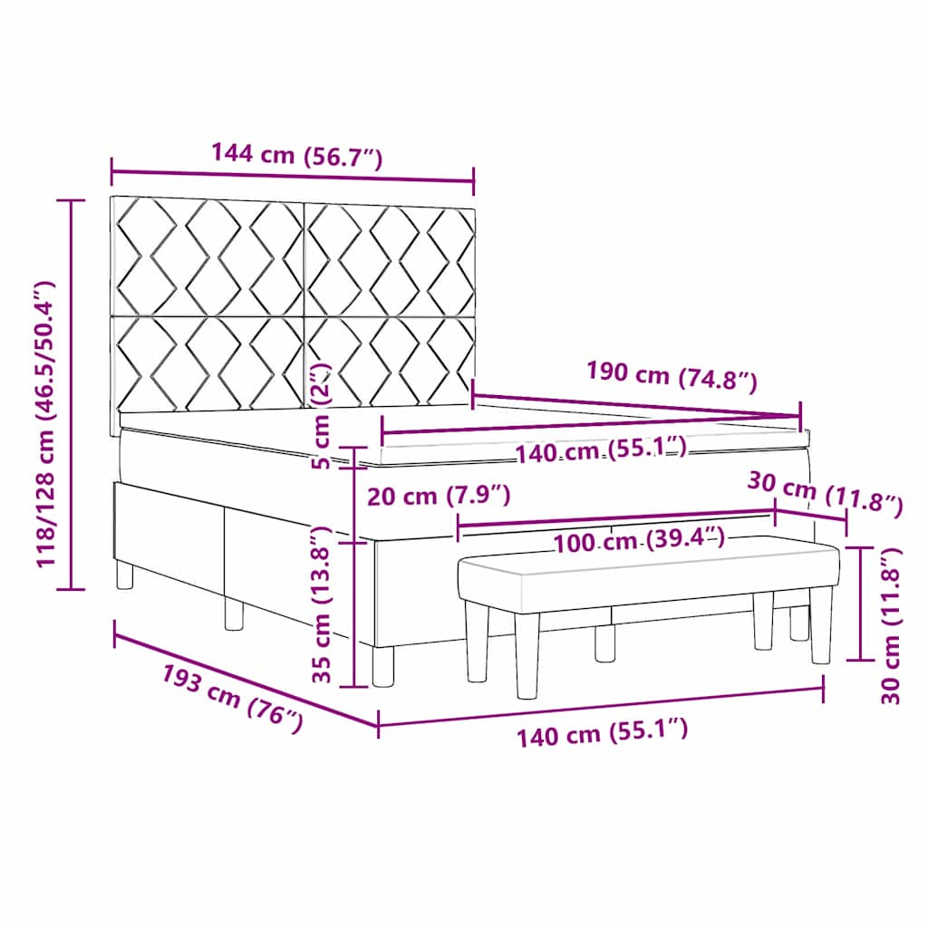 Boxspringbett mit Kopfteil Dunkelgrau 140 x 190 cm Stoff