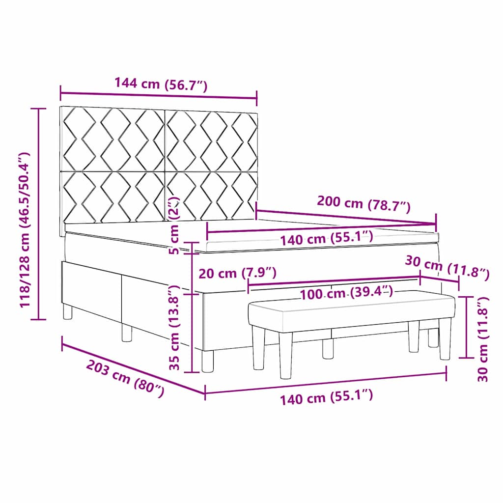 Boxspringbett mit Kopfteil Dunkelgrau 140 x 200 cm Stoff