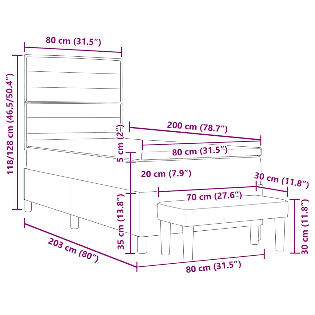 Boxspringbett mit Kopfteil Hellgrau 200 x 80 cm Stoff