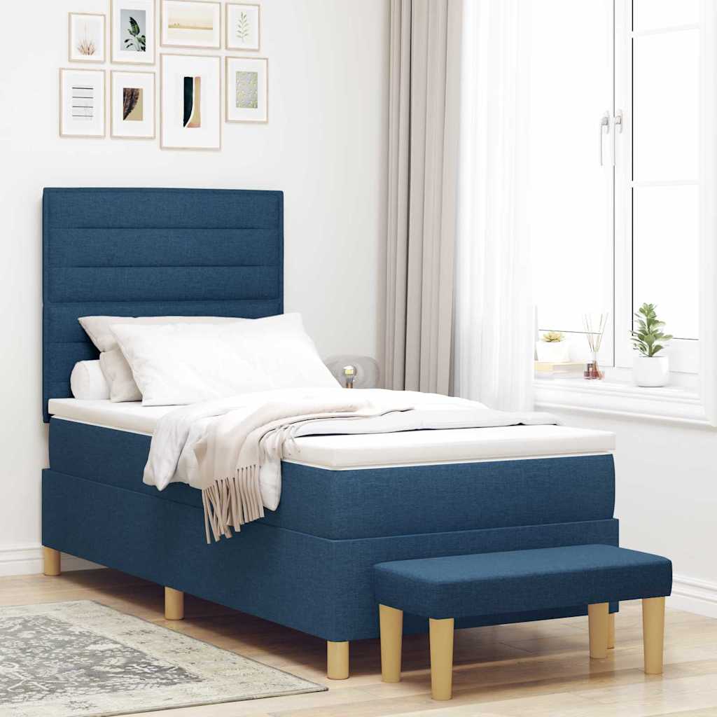 Boxspringbett mit Kopfteil Blau 200 x 90 cm Stoff