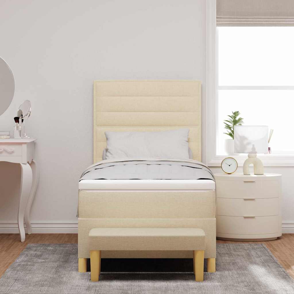 Boxspringbett mit Kissen mit Kopfteil Creme 200 x 90 cm Stoff