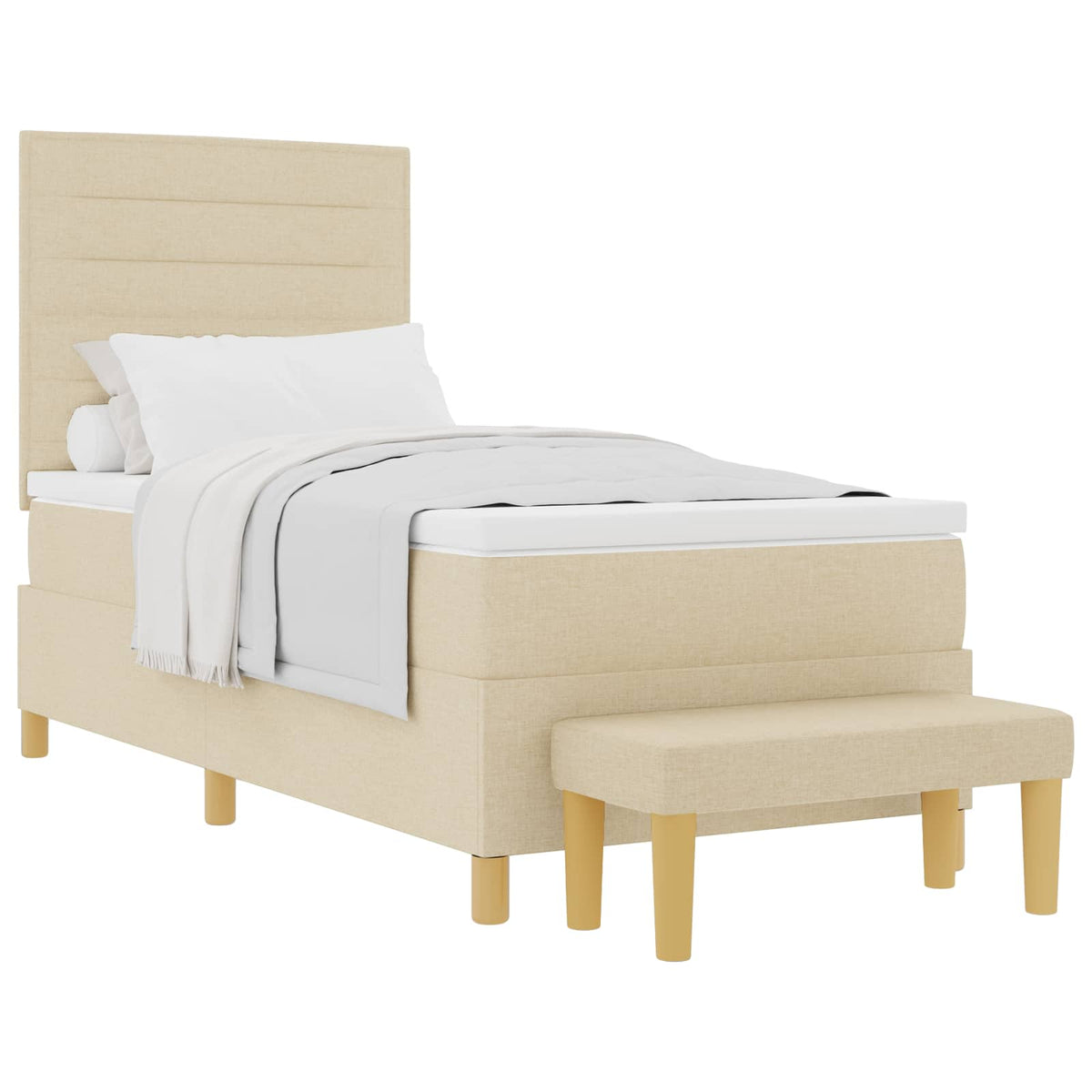 Boxspringbett mit Kissen mit Kopfteil Creme 200 x 90 cm Stoff
