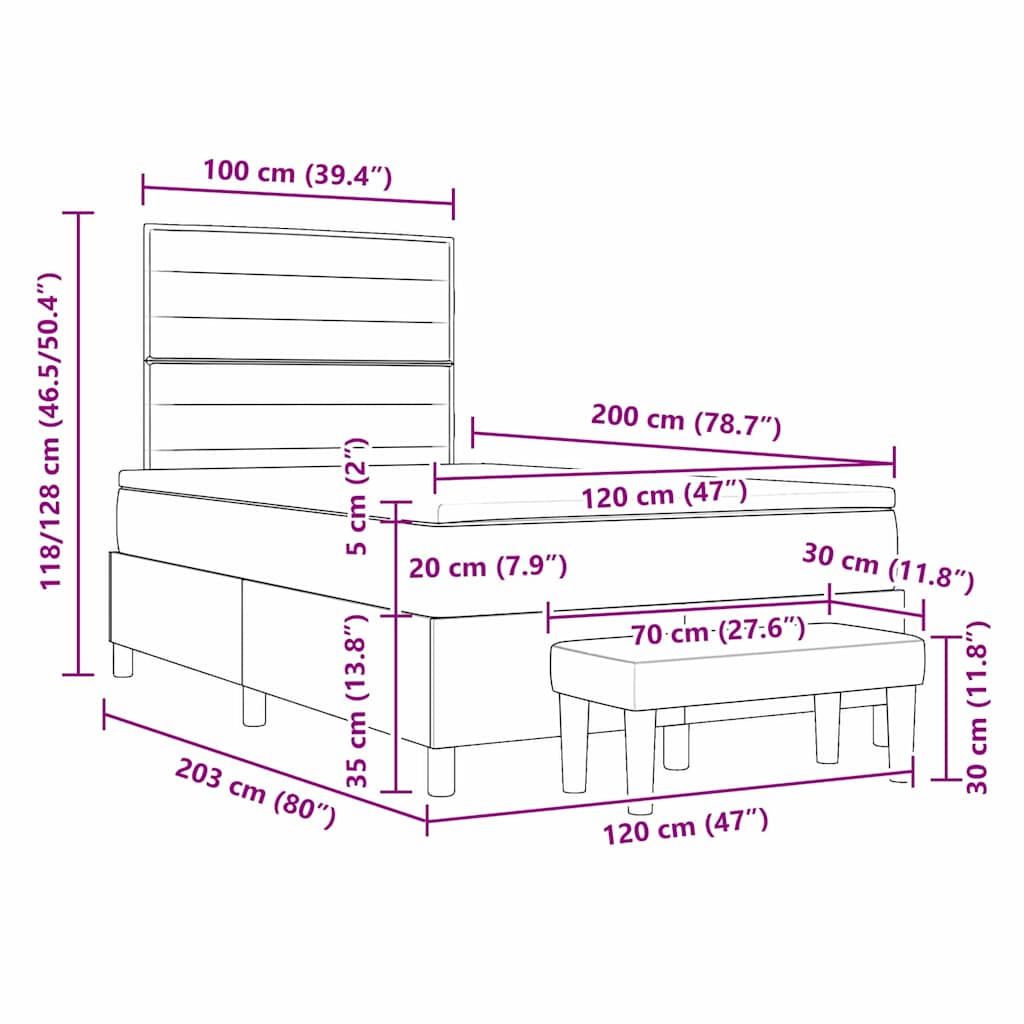 Boxspringbett mit Kopfteil Creme 200 x 120 cm Stoff
