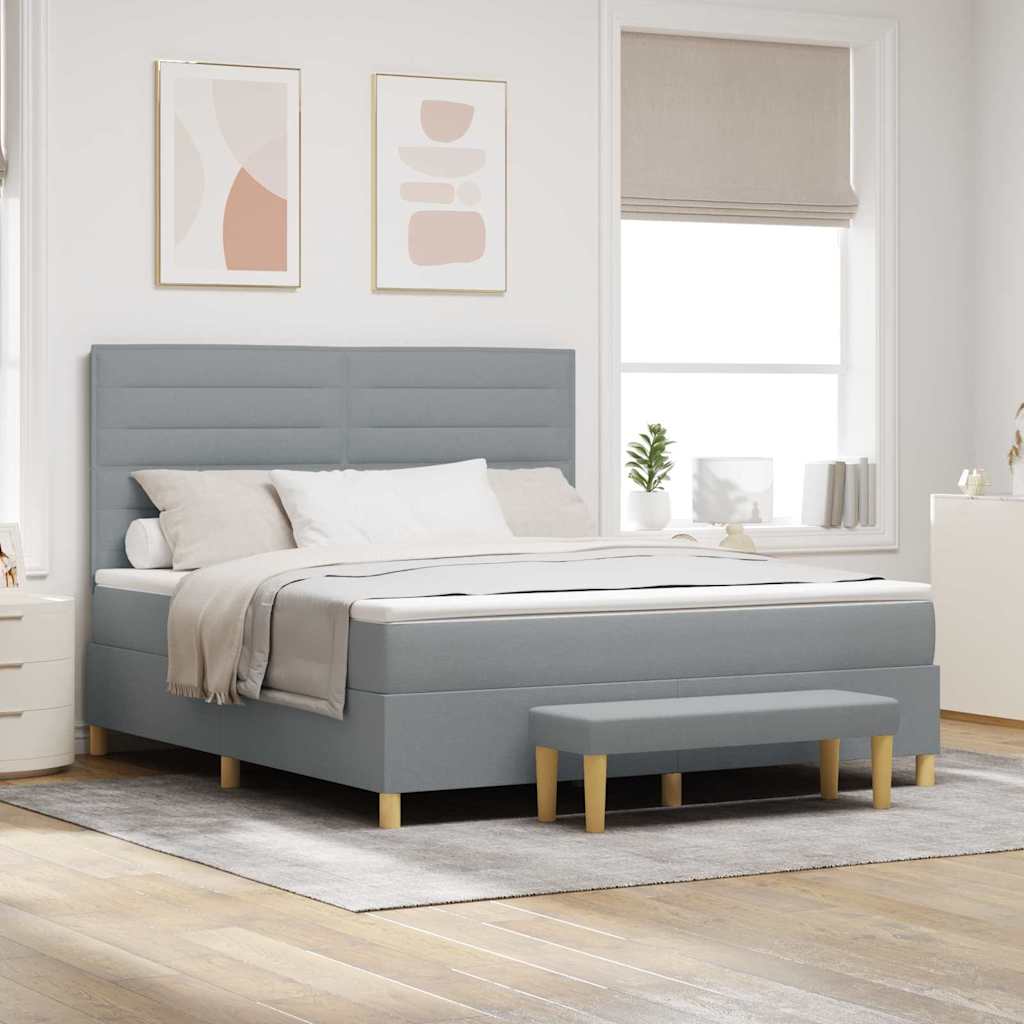 Boxspringbett mit Kopfteil Hellgrau 200 x 180 cm Stoff