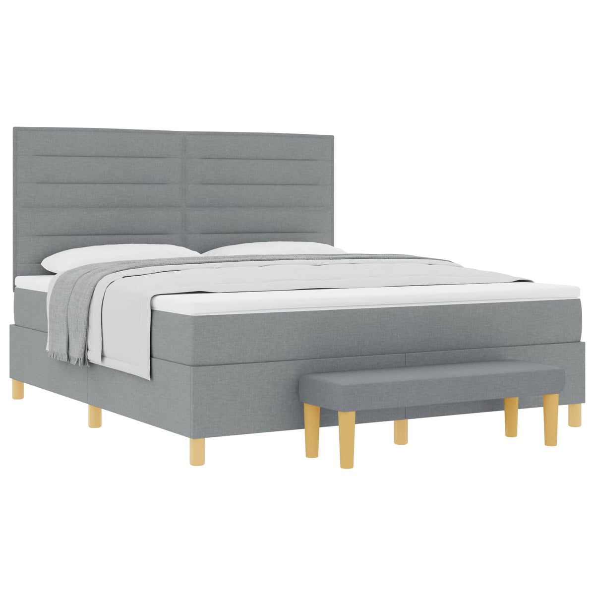 Boxspringbett mit Kopfteil Hellgrau 200 x 180 cm Stoff