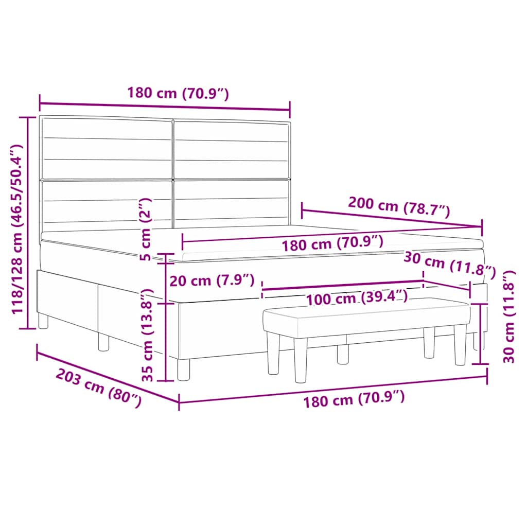 Boxspringbett mit Kopfteil Hellgrau 200 x 180 cm Stoff