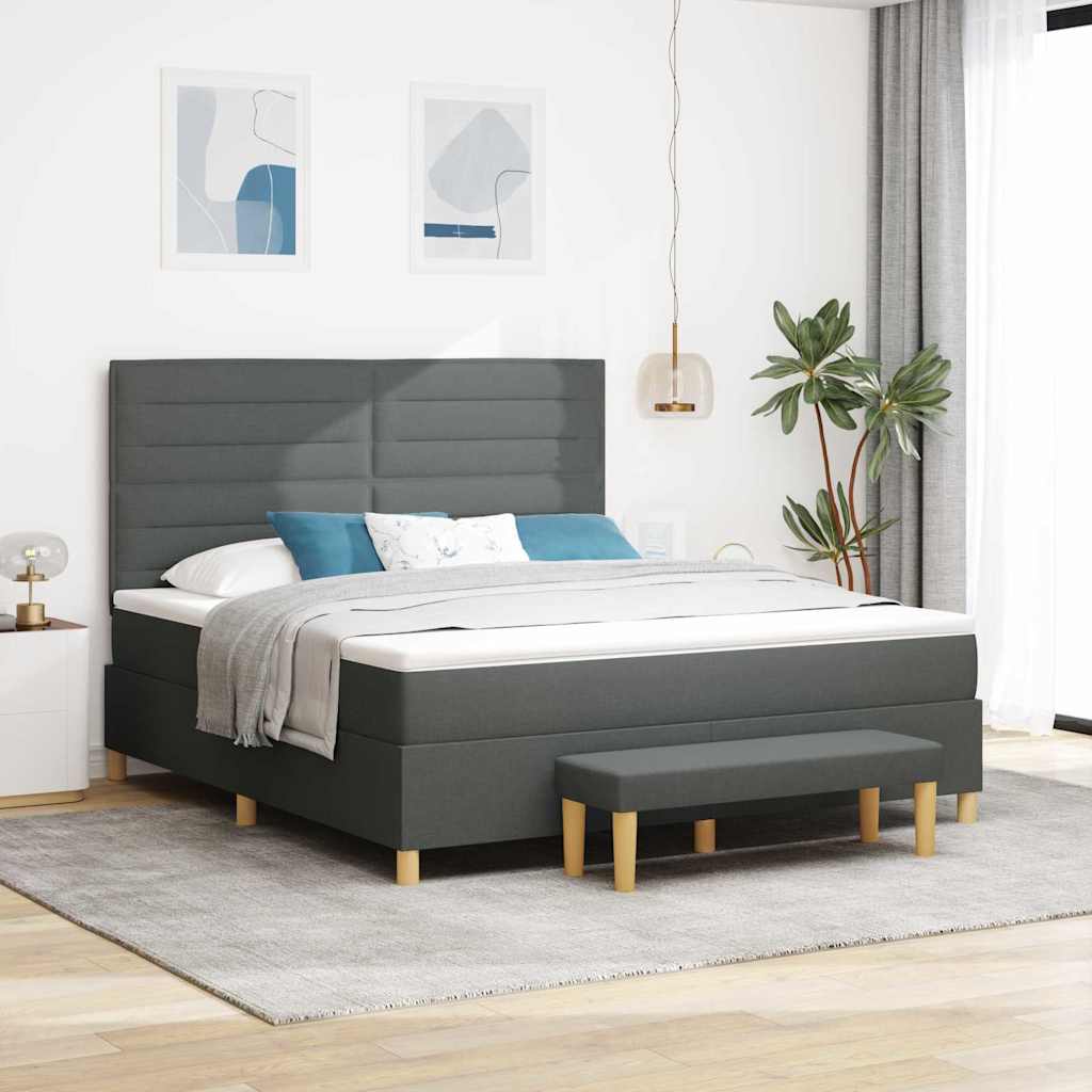Boxspringbett mit Kopfteil Dunkelgrau 200 x 180 cm Stoff