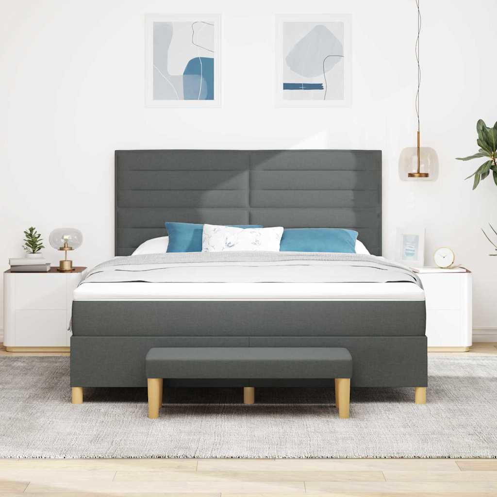 Boxspringbett mit Kopfteil Dunkelgrau 200 x 180 cm Stoff
