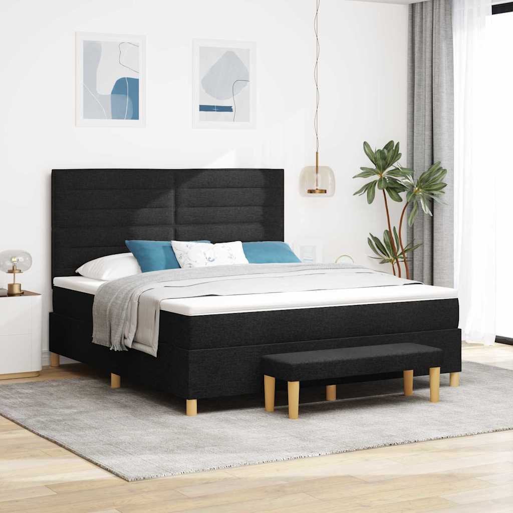 Boxspringbett mit Kopfteil Schwarz 200 x 180 cm Stoff