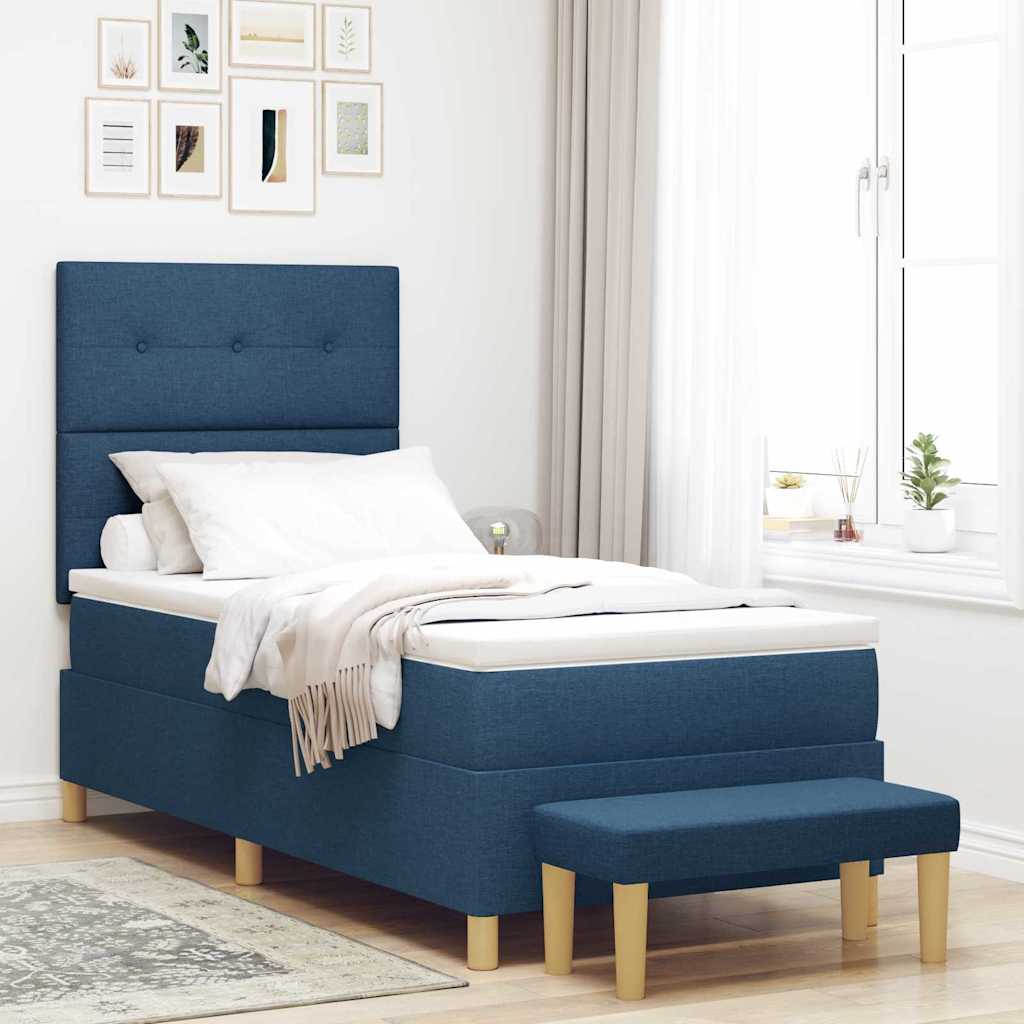 Boxspringbett mit Kissen mit Kopfteil Blau 200 x 80 cm Stoff