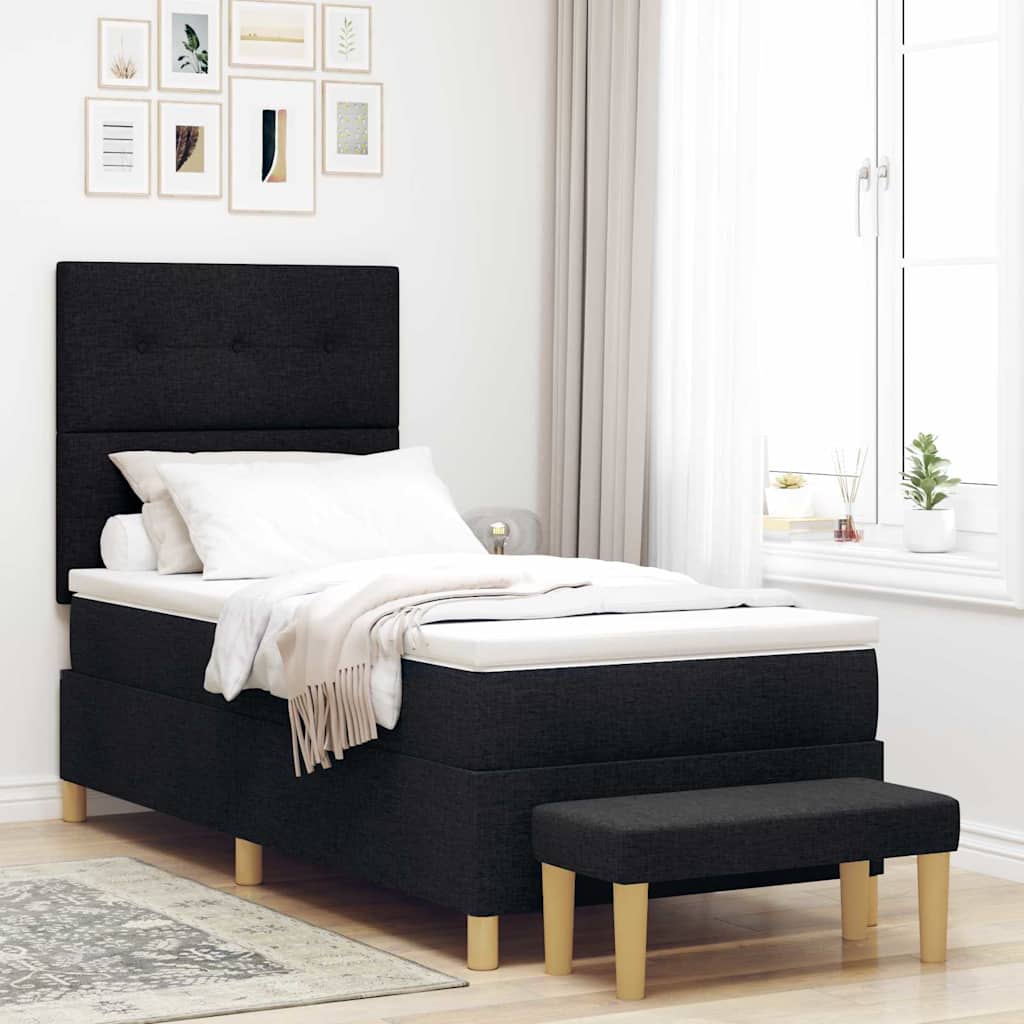 Boxspringbett mit Kopfteil Schwarz 200 x 90 cm Stoff