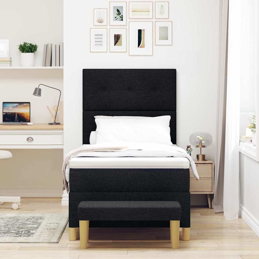 Boxspringbett mit Kopfteil Schwarz 200 x 90 cm Stoff