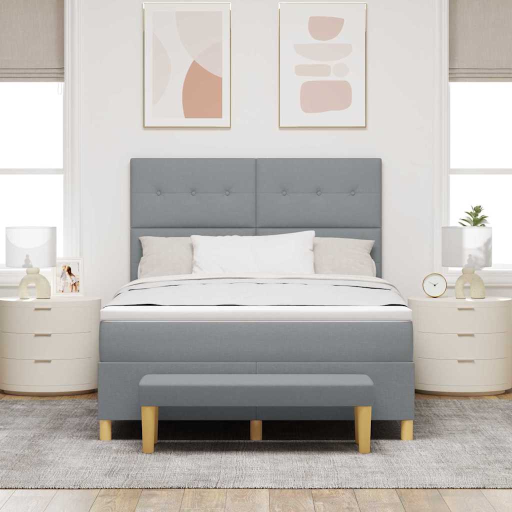 Boxspringbett mit Kopfteil Hellgrau 190 x 140 cm Stoff