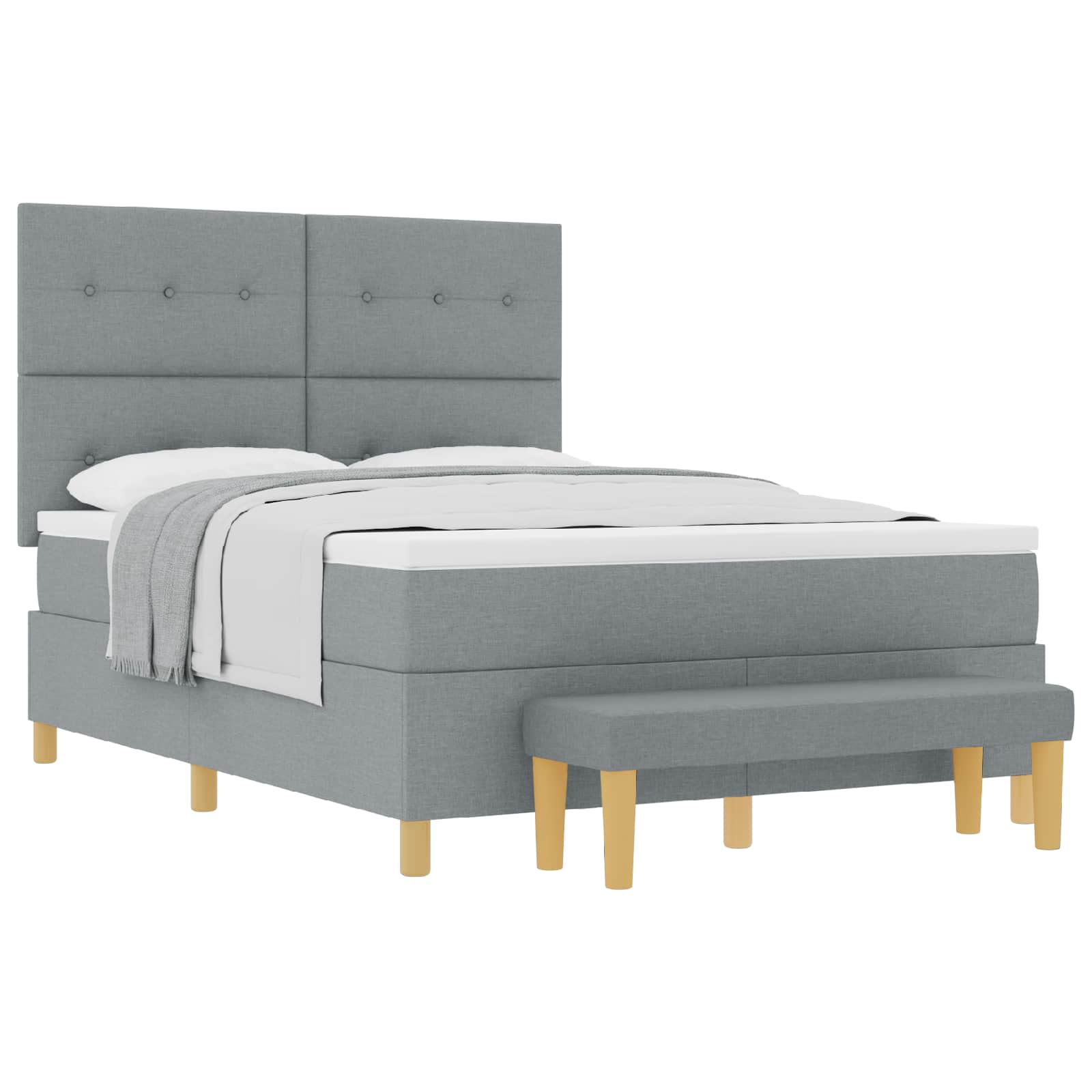 Boxspringbett mit Kopfteil Hellgrau 190 x 140 cm Stoff