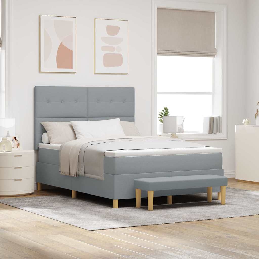 Boxspringbett mit Kopfteil Hellgrau 200 x 140 cm Stoff