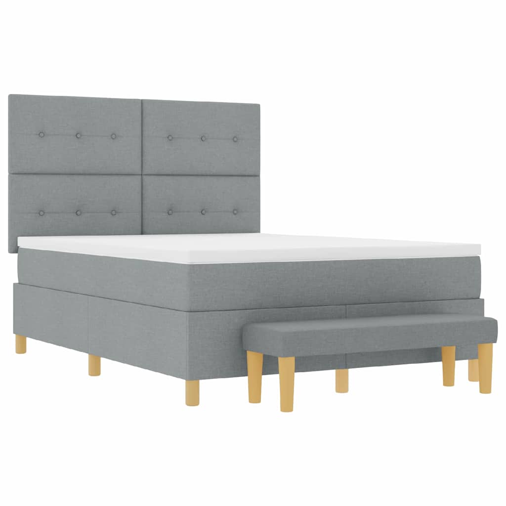 Boxspringbett mit Kopfteil Hellgrau 200 x 140 cm Stoff