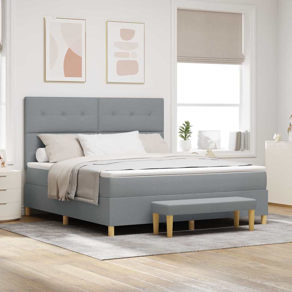 Boxspringbett mit Kopfteil Hellgrau 200 x 180 cm Stoff