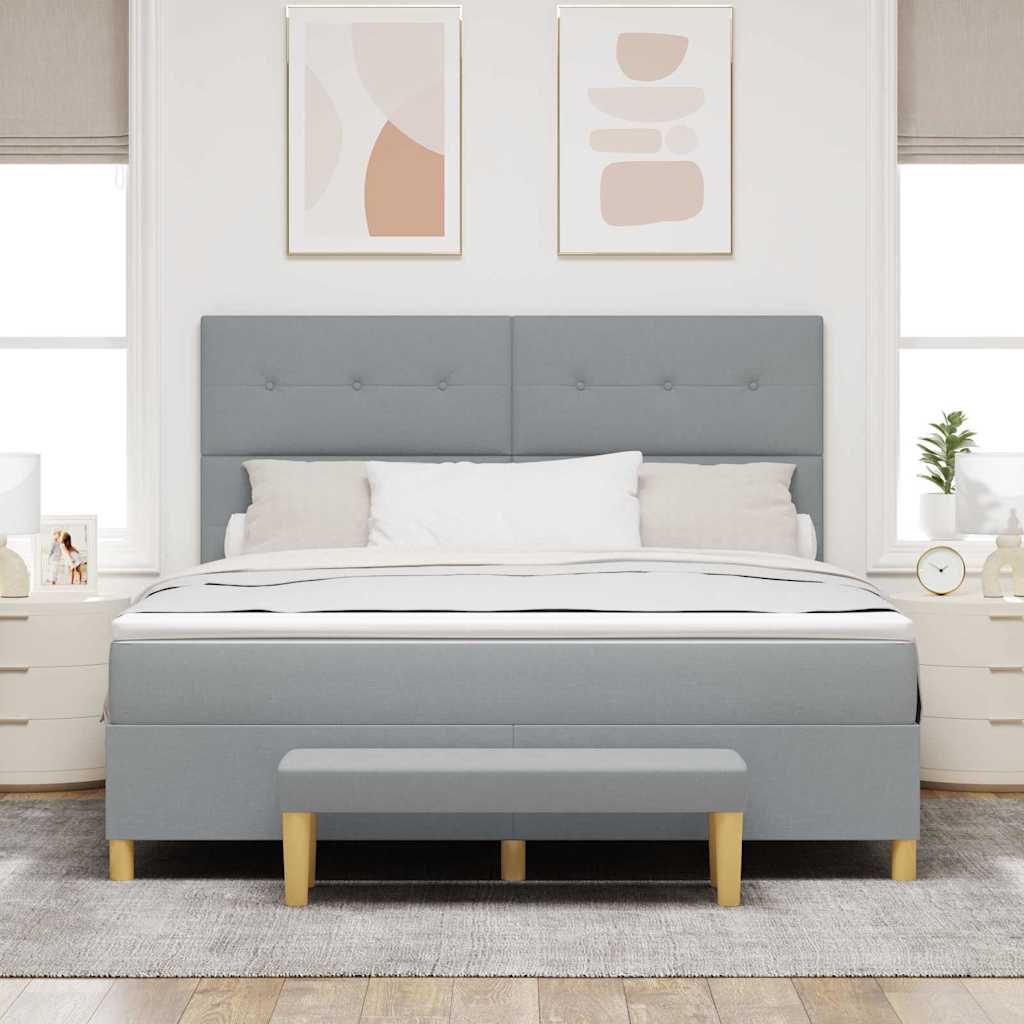 Boxspringbett mit Kopfteil Hellgrau 200 x 180 cm Stoff
