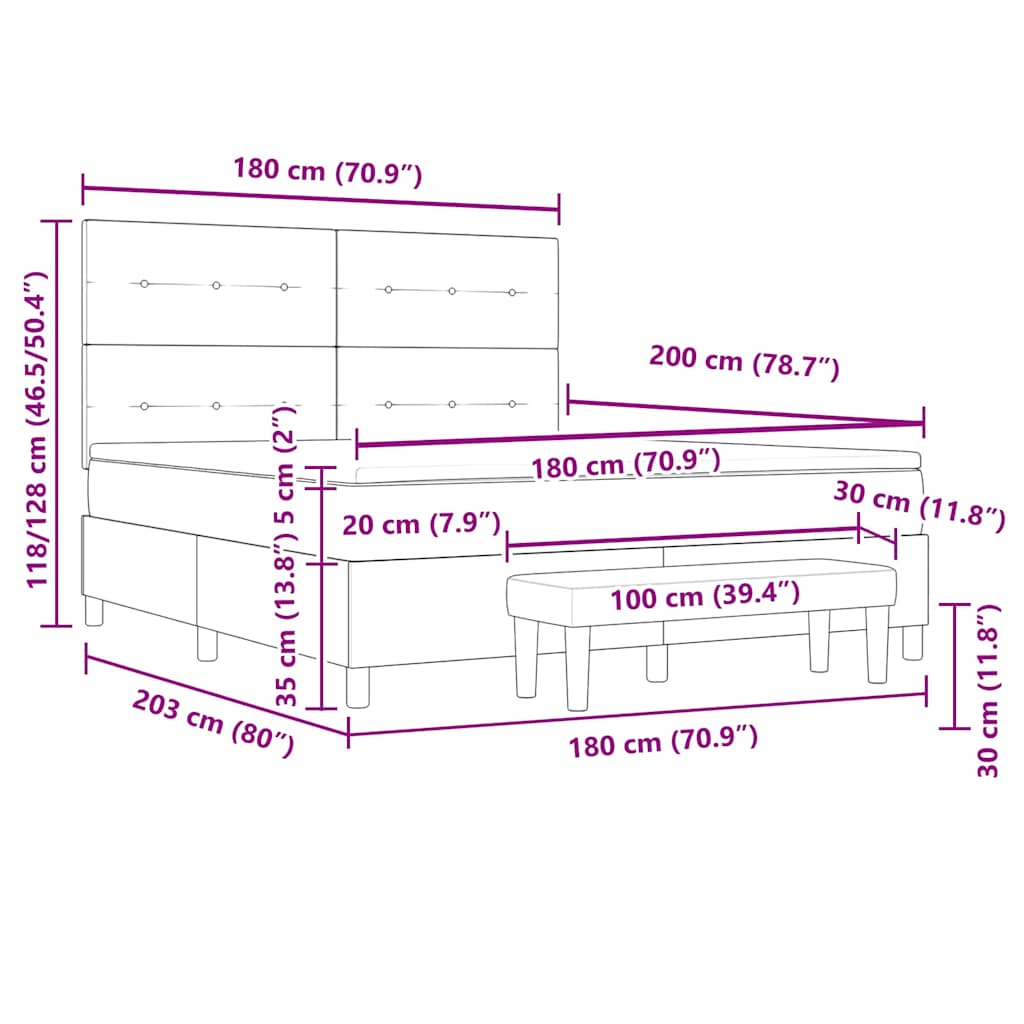 Boxspringbett mit Kopfteil Hellgrau 200 x 180 cm Stoff