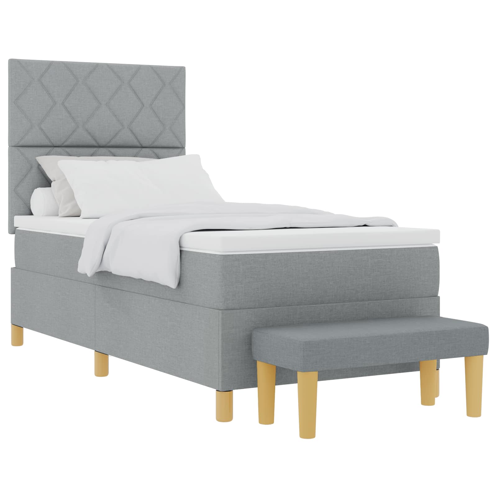 Boxspringbett mit Kissen Hellgrau 190 x 90 cm Stoff