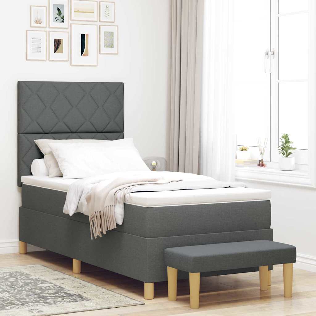 Boxspringbett mit Kopfteil Dunkelgrau 200 x 90 cm Stoff