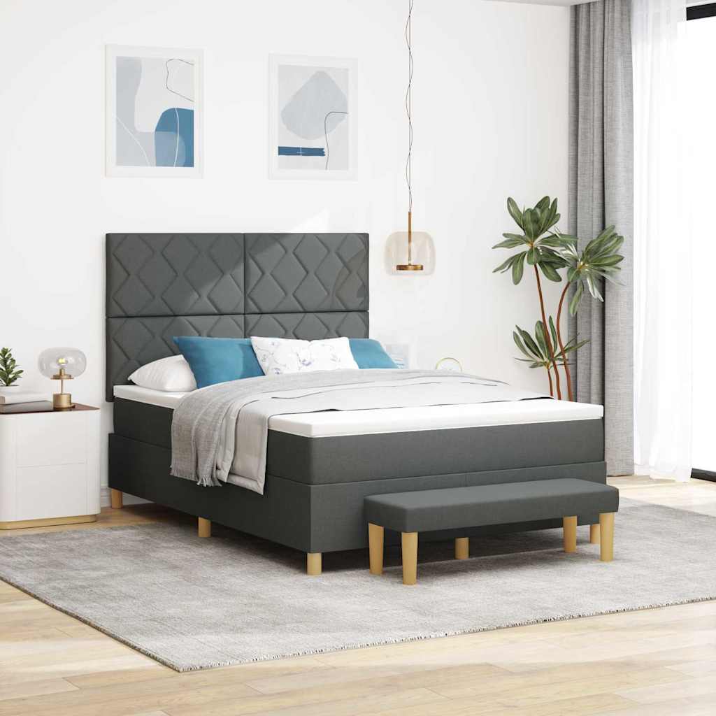 Boxspringbett mit Kopfteil Dunkelgrau 190 x 140 cm Stoff