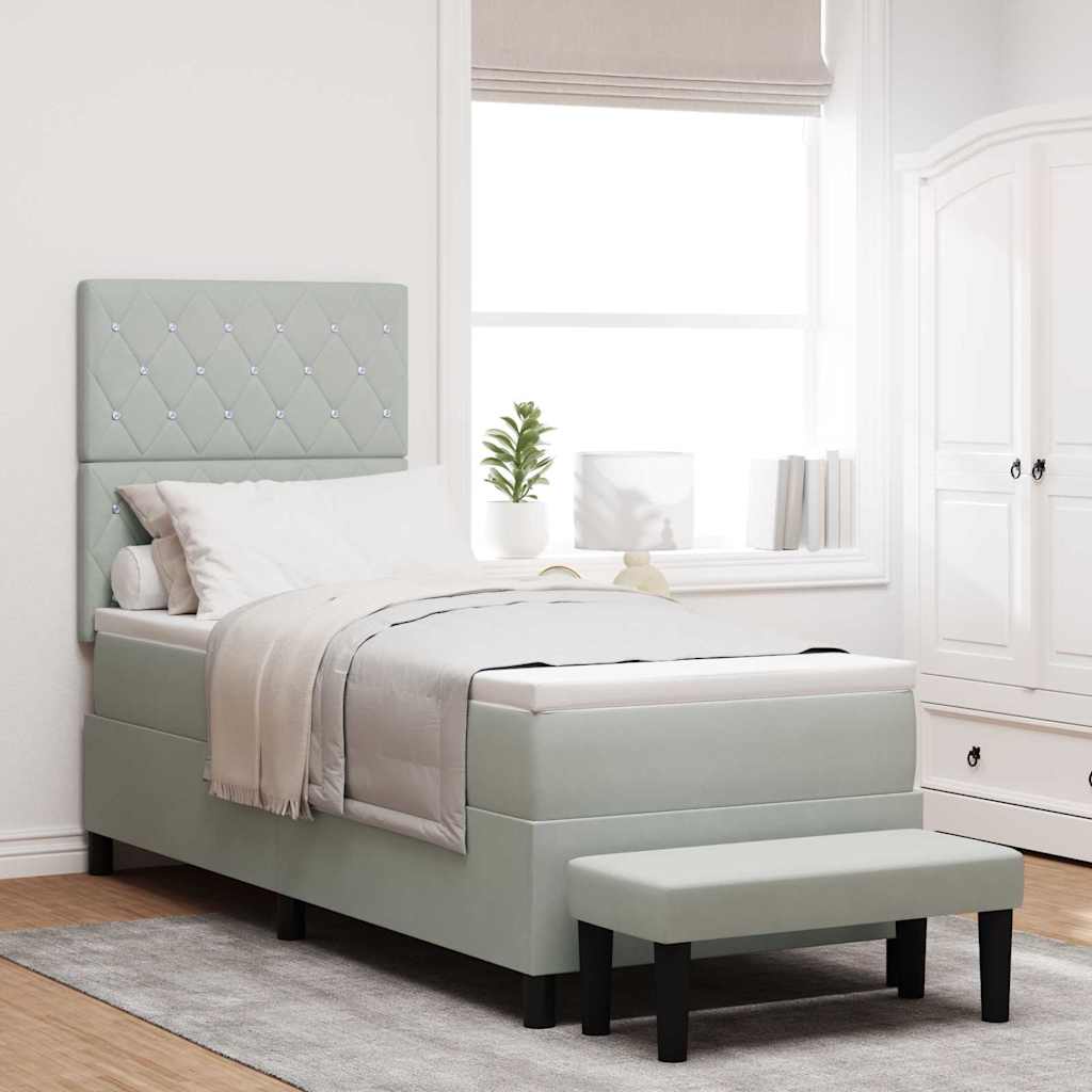 Boxspringbett mit Kissen mit Kopfteil Hellgrau 200 x 80 cm Samt