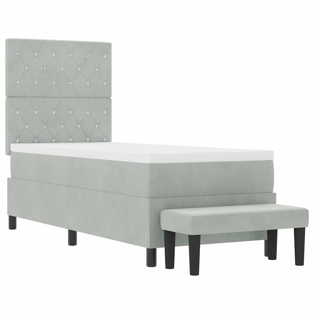 Boxspringbett mit Kissen mit Kopfteil Hellgrau 200 x 80 cm Samt